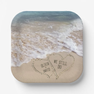 Hochzeitstrandherzen mit Namen Pappteller