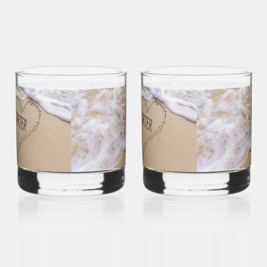 Hochzeitstrandherzen mit Namen Whiskyglas (Rechts)