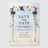 Hochzeitstrandpink Blue Floral Magnetkarte (Vorderseite)