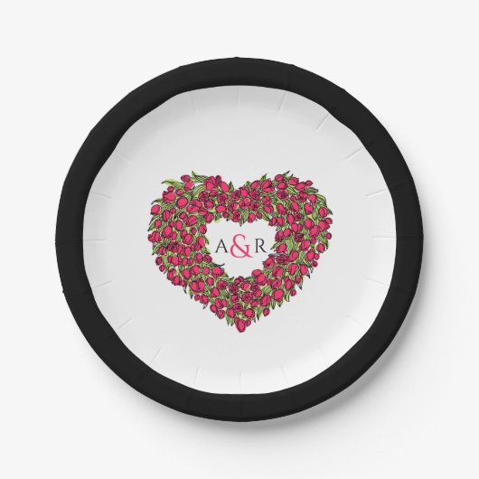 Hochzeitstuppenkulpplätzchen, Monogramm, Blume Pappteller (Vorderseite)