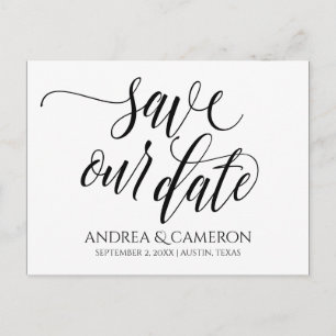 Hochzeitstypografie Save-the-Date Schwarz Ankündigungspostkarte