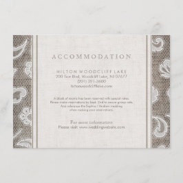 Hochzeitsunterkunft auf dem Land mit Spitzen und B Begleitkarte