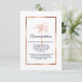 Hochzeitsunterkunft in Gold Palm Tree Navy Rose Begleitkarte (Stehend Vorderseite)