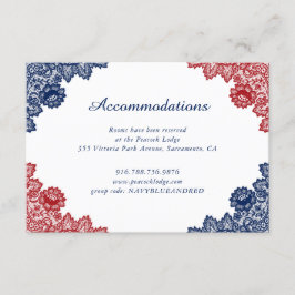 Hochzeitsunterkunft in Navy Blue Red Floral Lace Begleitkarte