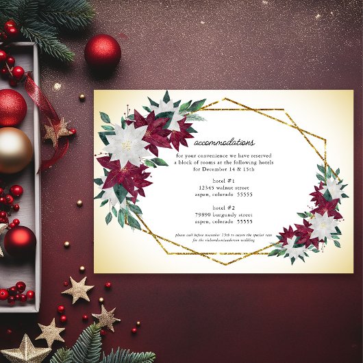 Hochzeitsunterkünfte in Burgund Poinsettia RSVP Karte