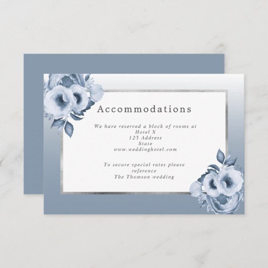 Hochzeitsunterkünfte in dunkelblauer Farbe Weiß Begleitkarte (Vorne/Hinten)