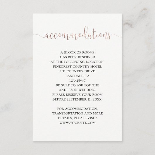 Hochzeitsunterkünfte in Gold. Einfache, moderne De Begleitkarte (Vorderseite)