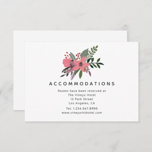 Hochzeitsunterkünfte in Grandeur Pum und Pink Begleitkarte (Vorne/Hinten)