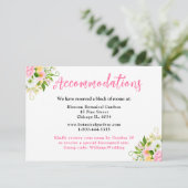 Hochzeitsunterkünfte in Rosa Gelbflora Begleitkarte (Stehend Vorderseite)
