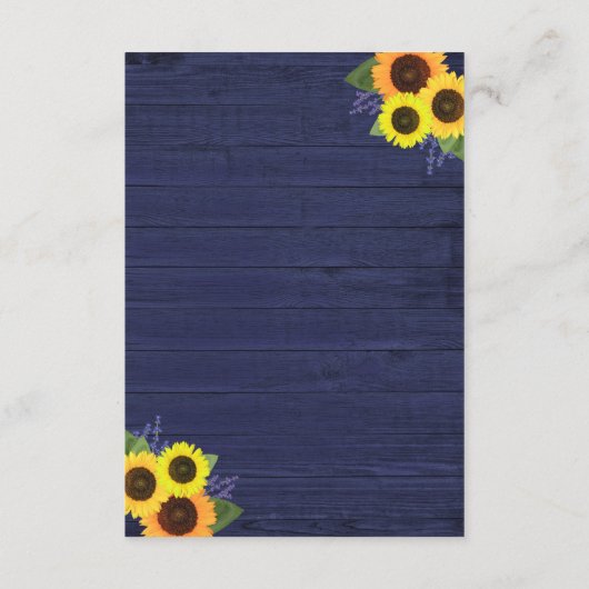 Hochzeitsunterkünfte in rustikalen Navy Wood Sunfl Begleitkarte (Rückseite)