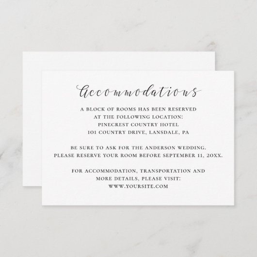 Hochzeitsunterkünfte in Schwarzweiß Begleitkarte (Vorne/Hinten)