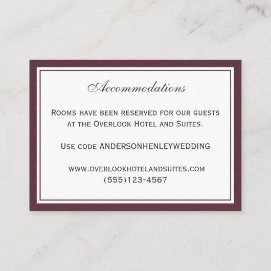 Hochzeitsunterkünfte und Details Begleitkarte (Rückseite)