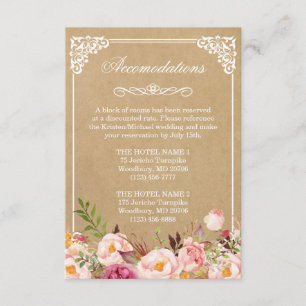 Hochzeitsunterkünfte Vintage rustikale Kraft Begleitkarte