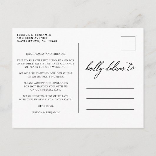 Hochzeitsupdate | Kleinere Hochzeit Ankündigungspostkarte (Rückseite)