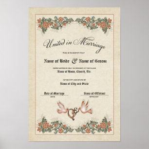 Hochzeitsurkunde-(Dekoratives Erinnerungsstück) Poster