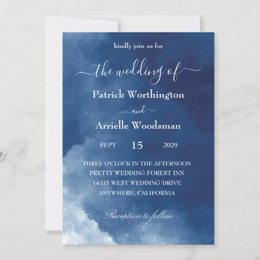 Hochzeitsveranstaltung in Blaublau Einladung (Vorderseite)