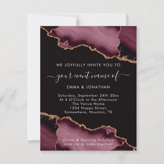 Hochzeitsveranstaltung QR Code Rose Burgundy Marsa (Vorderseite)