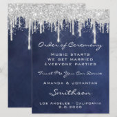 Hochzeitsveranstaltungsprogramm Blau Navy Silber B Einladung (Vorne/Hinten)