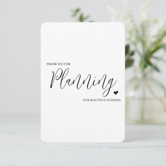 Hochzeitsverkäufer Vielen Dank Card-Planner Dankeskarte (Stehend Vorderseite)