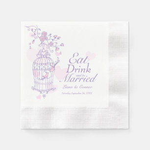 Hochzeitsvögel essen Getränke verheiratet lila Ser Serviette