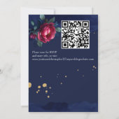 Hochzeitsvorlage für blaubordeauxrosa Rosen Einladung (Rückseite)