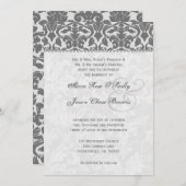 Hochzeitsvorlage für graue und silberne Damast Einladung (Vorne/Hinten)