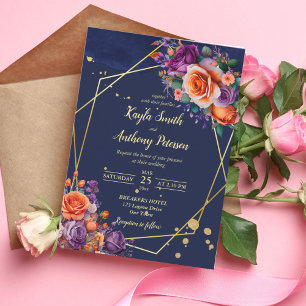 Hochzeitsvorlage für lila Navy-Orange-Rose Einladung