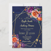 Hochzeitsvorlage für lila Navy-Orange-Rose Einladung (Vorderseite)
