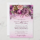 Hochzeitsvorlage für lila-rosa Pflaume-Rose Einladung (Vorderseite)