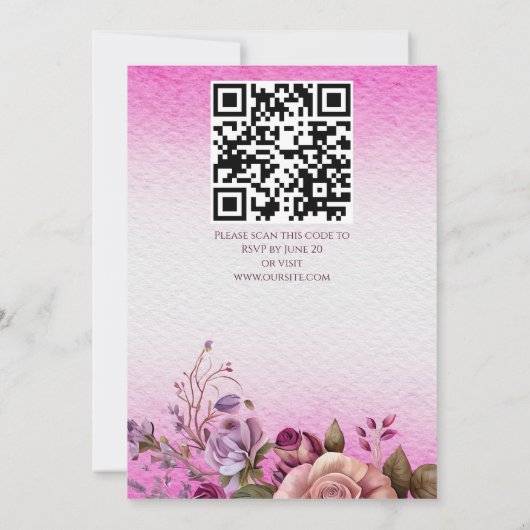 Hochzeitsvorlage für lila-rosa Pflaume-Rose Einladung (Rückseite)