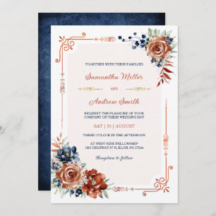 Hochzeitsvorlage für Navy Blue und Burnt Orange Go Einladung