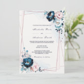 Hochzeitsvorlage für Navy Blue und Rose Gold Einladung (Stehend Vorderseite)