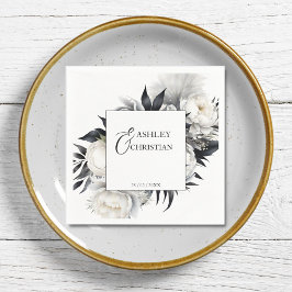 Hochzeitsvorlage für Schwarzweiß-Blume Serviette