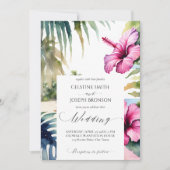 Hochzeitsvorlage für tropische Strandpalmen Hibisk Einladung (Vorderseite)