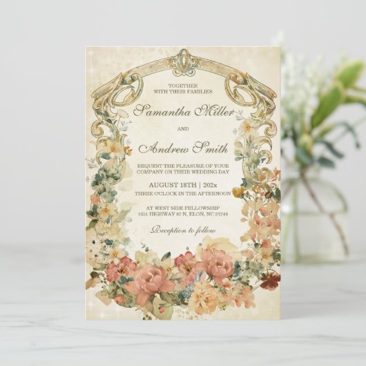 Hochzeitsvorlage für Vintage Wildblume Einladung (Stehend Vorderseite)