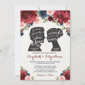 Hochzeitsvorurteil der Burgund Navy Blush Einladung (Vorderseite)