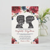 Hochzeitsvorurteil der Burgund Navy Blush Einladung (Stehend Vorderseite)