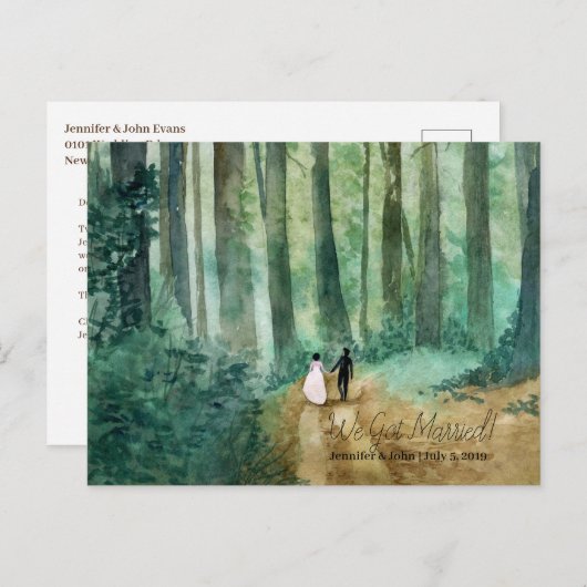 Hochzeitswaldlandschaft Ankündigungspostkarte (Vorne/Hinten)