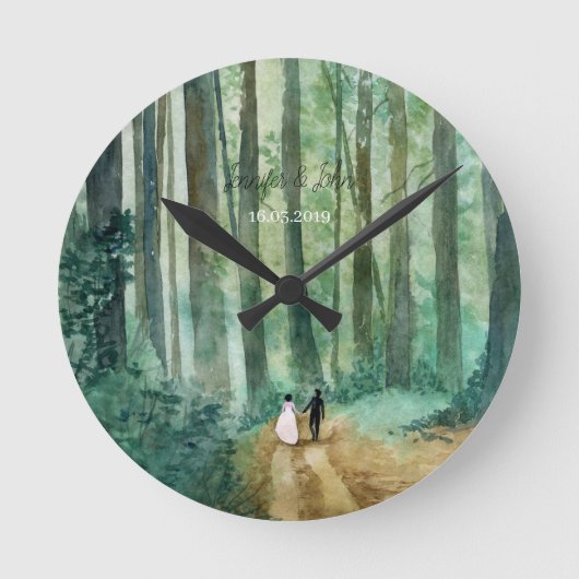 Hochzeitswaldlandschaft Runde Wanduhr (Vorderseite)