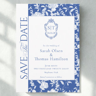Hochzeitswappen Blau Chinoiserie Floral Save The Date