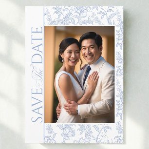 Hochzeitswappen Blau Chinoiserie Floral Save The Date