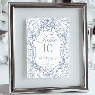 Hochzeitswappen Blau Florale Elegante Schrift Tischnummer