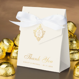Hochzeitswappen Faux-Gold Elfenbein-Monogramm Dank Geschenkschachtel