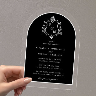 Hochzeitswappen-Monogrammbogen Schwarz Acryleinladungen