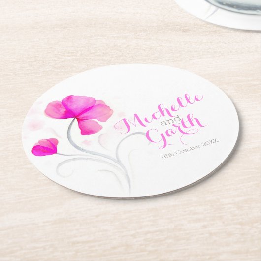 Hochzeitswasserfarbe Blume Rosa Papier Untersetzer (Angewinkelt)