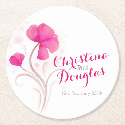 Hochzeitswasserfarbe Blume rosa rosa Untersetzer (Vorderseite)