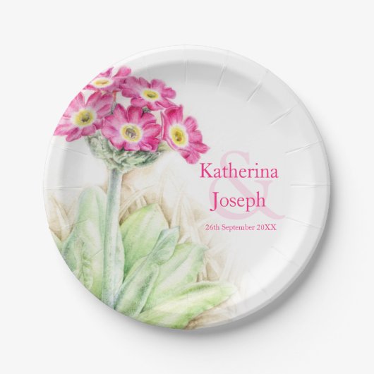 Hochzeitswasserfarbe Primula Papierplatte Pappteller (Vorderseite)