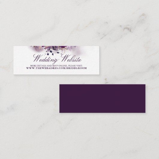 Hochzeitswebseite Eggplant Purple Flowers Mini Visitenkarte (Vorne/Hinten)