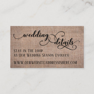 Hochzeitswebsite-Details Jute & elegante Schrift Begleitkarte