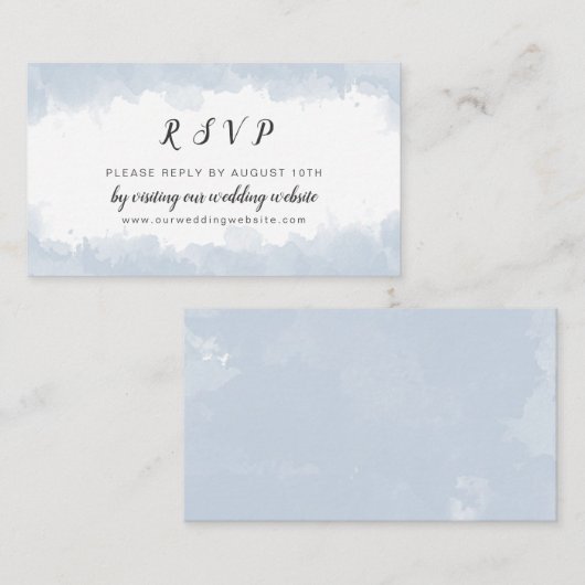 Hochzeitswebsite Dusty Blue Watercolor UAWG Begleitkarte (Vorne/Hinten)